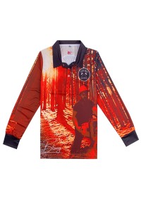 Design Contrasting Color Men's Long Sleeve Collar Dye Sublimation Polo Shirt Customized Dye Sublimation Tree Polo Shirt Dye Sublimation Supplier P1473